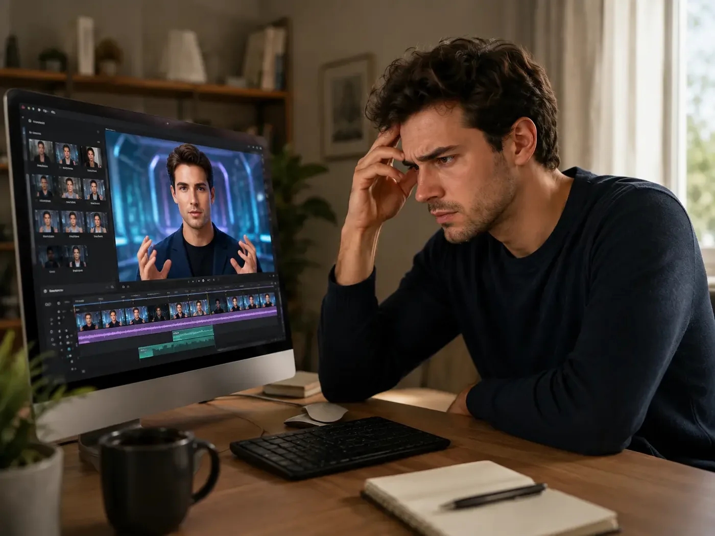 Criador trabalhando na edição de um vídeo no computador